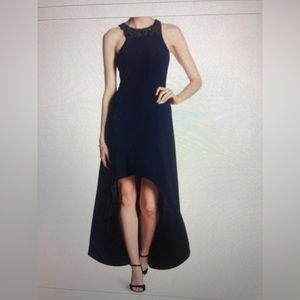 NWT!! Laundry by Shelli Segal navy size 4 high low dress beaded neckline